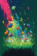 Obraz na płótnie Canvas Splashes of colorful paint and flowers. Generative AI.