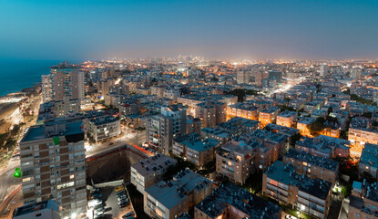 Fototapeta na wymiar Bat Yam, Tel Aviv Israel, night view of the city from a height
