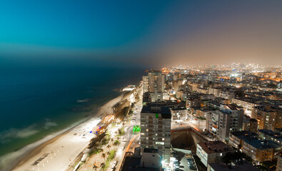 Bat Yam, Tel Aviv, Israel, top night view of the city, embankment and beach