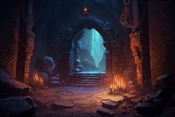 Dungeon Entrance Fantasy Painting made by generative ai