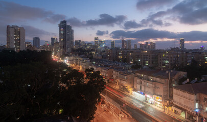 Ramat Gan, Israel - July 13, 2020: Ramat Gan and Tel Aviv city, night top view