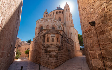 Abbey of the dormition in Jerusalem, stone walls of Old City