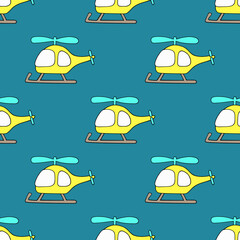Bright seamless illustration with helicopters. Children's theme.