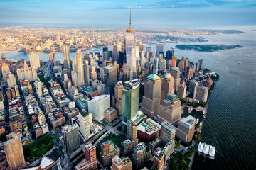 One World Tradecenter,.Freedomtower.Aerial View over New York City Manhattan,New York,USA