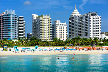Soth Beach and Loews Hotel,.Aerial Photography,Helicopter,.Miami Beach , Miami, Florida,USA