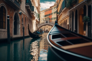 A gondola ride in Venice Italy, with the stunning architecture and canals of the city in the background. - obrazy, fototapety, plakaty