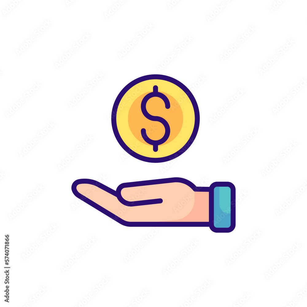 Poster hand, coin linear rgb color icon. thin line customizable illustration. contour symbol. vector isolat