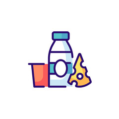 Dairy products linear RGB color icon. Milk, cheese, yogurt. Thin line customizable illustration. Contour symbol. Vector isolated outline drawing. Editable stroke