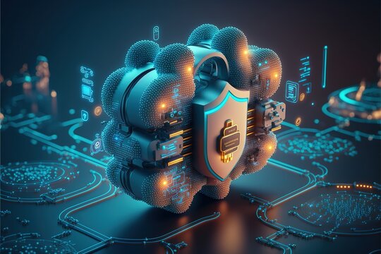 Endpoint Security - Endpoint Protection Firewall- Multiple Devices Protected Within A VPN Network Concept - Security Tools 3D Illustration Generative AI