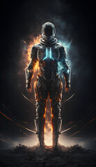 full body armored space suit with boots, futuristic, character design, generative ai