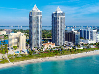 Fototapeta na wymiar Aerial View Blue Diamond Appartement Buildings,Miami Beach,.Miami,South Florida,Dade,Florida,USA