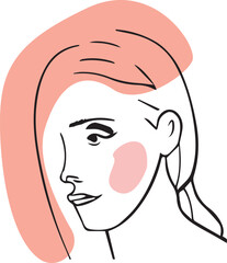 Minimalistic drawing of a girl's face with colored spots of delicate color. Abstract vector drawing.