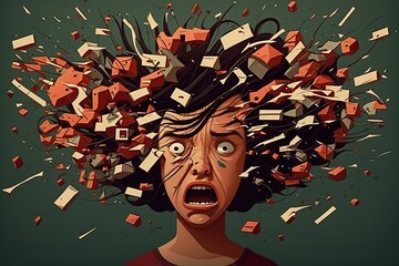 Ocd the constant battle with unwanted thoughts, Woman with damaged head. concept of Anxiety and Obsession, created with Generative AI technology