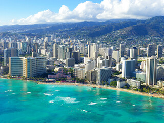 Aerial View,Waikiki Beach,Oahu Skyline,Hawaii