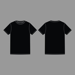 Black Blank T-Shirt Template Mock-Up For Design, Front and Back View