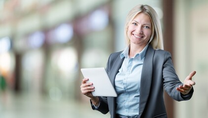 Young smart business woman worker with digital tablet