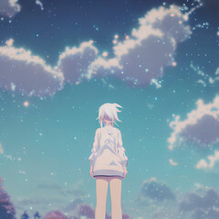 anime girl looking in the sky Generative AI	