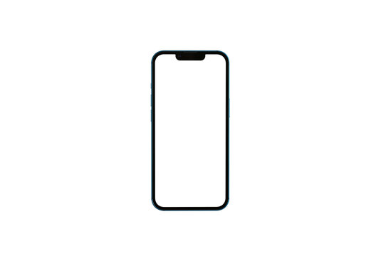 Isolated phone on a transparent background with a white blank display. Technology concept, using phone to communicate content.