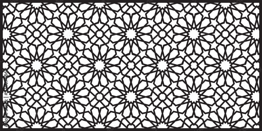 Poster 2d cad drawing of islamic geometric pattern. islamic patterns use elements of geometry that are repe