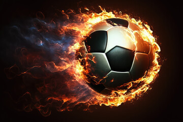 soccer ball on fire with a dramatic background, generative ai
