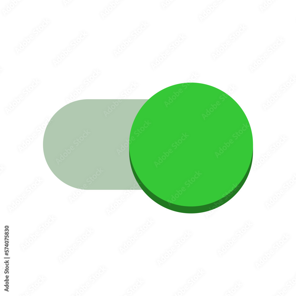 Poster on off green switch button toggle slider icon set. vector image.