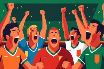 Fototapeta premium Friendly soccer fans high-fiving and laughing at the game, generative ai