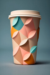 Fototapeta premium Coffee to go cup with abstract elements. Generative AI
