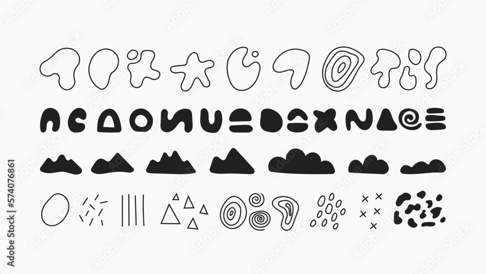 Poster random black shapes set. blob shapes. spot and contour. organic abstract splodge elements monochrome