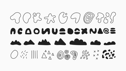 Random black shapes set. Blob shapes. Spot and contour. Organic abstract splodge elements monochrome collection. Vector