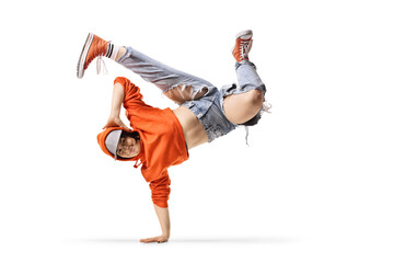 Young female dancer performing a handstand