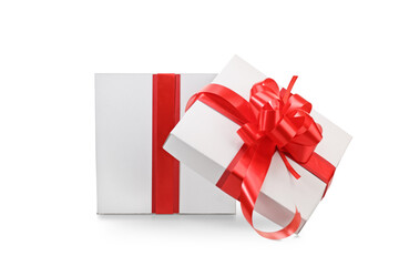 White open gift box with red ribbon