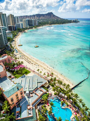 Waikiki Beach and Diamond Head Volcano.Honolulu,Oahu,Hawaii,USA