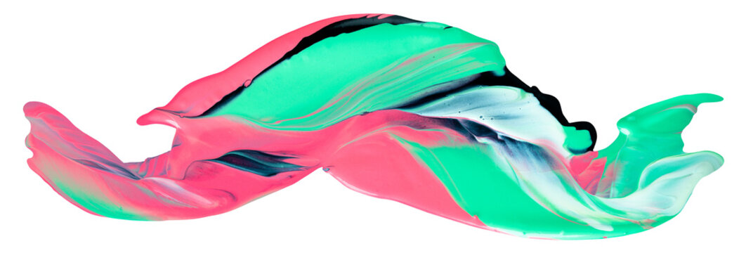 Green Pink Abstract Paint Stroke Fluid Liquid isolate
