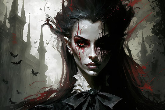 Dracula standing in front of their castle
