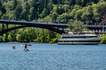 The Portland Spirit Sailing Under the Sellwood Bridge on the Willamette River in Portland, OR