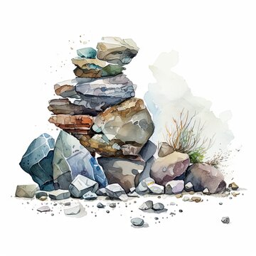 Stones watercolor generative AI