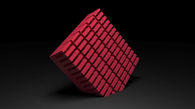 Red rectangular pattern. Red block  isolated on black background. Ventilation fins 3d render. embedded in ground