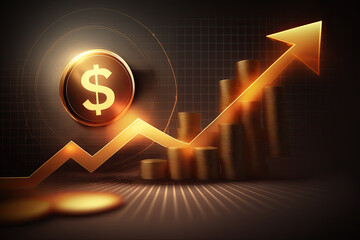 rising course of the dollar. an arrow points up. Generative AI