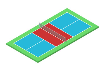Pickleball court isometric diagram. Vector illustration without gradients.