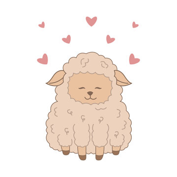 illustration cute sheep with hearts