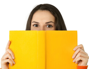 Young Girl Hides Behind a Book - Isolated