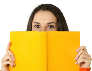 Young Girl Hides Behind a Book - Isolated