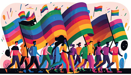 Generative AI A group of people participating in a Pride parade. LGBT community. LGBTQ.Gay	