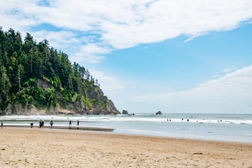 Fototapeta na wymiar People on Short Sands Beach in Oswald West State Park along the Oregon Coast