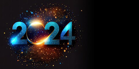 Happy New Year Celebration 2024 Fireworks Backdrop Generative AI