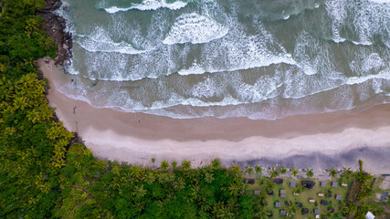 Aerial view of the paradisiacal beach of Itacarezinho, Itacare, Bahia, Brazil. Tourist place with...
