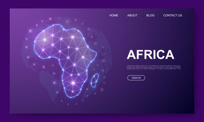 Africa 3d low poly website template. Africa map design illustration concept. Polygonal Continent silhouette symbol