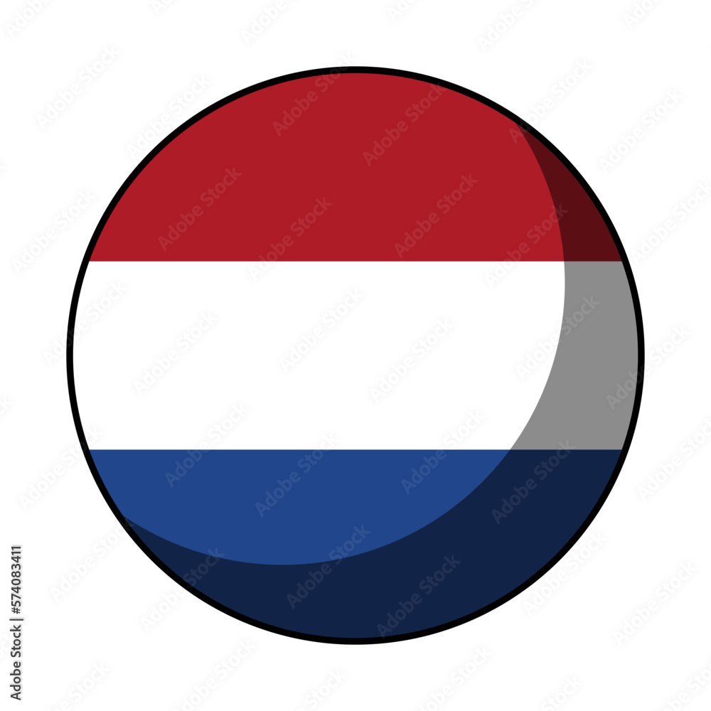 Poster netherlands flag round circle badge button or sticker icon with contour outline and 3d shadow effect