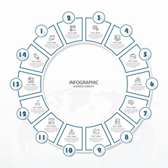 Fototapeta premium Basic circle infographic with 14 steps, process or options.
