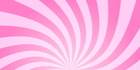 Twisted rays of rosy sunset. Vortex pinwheel pattern. Pink circus, carnival or festival background. Strawberry bubble gum, sweet lollipop candy, ice cream texture. Vector cartoon illustration